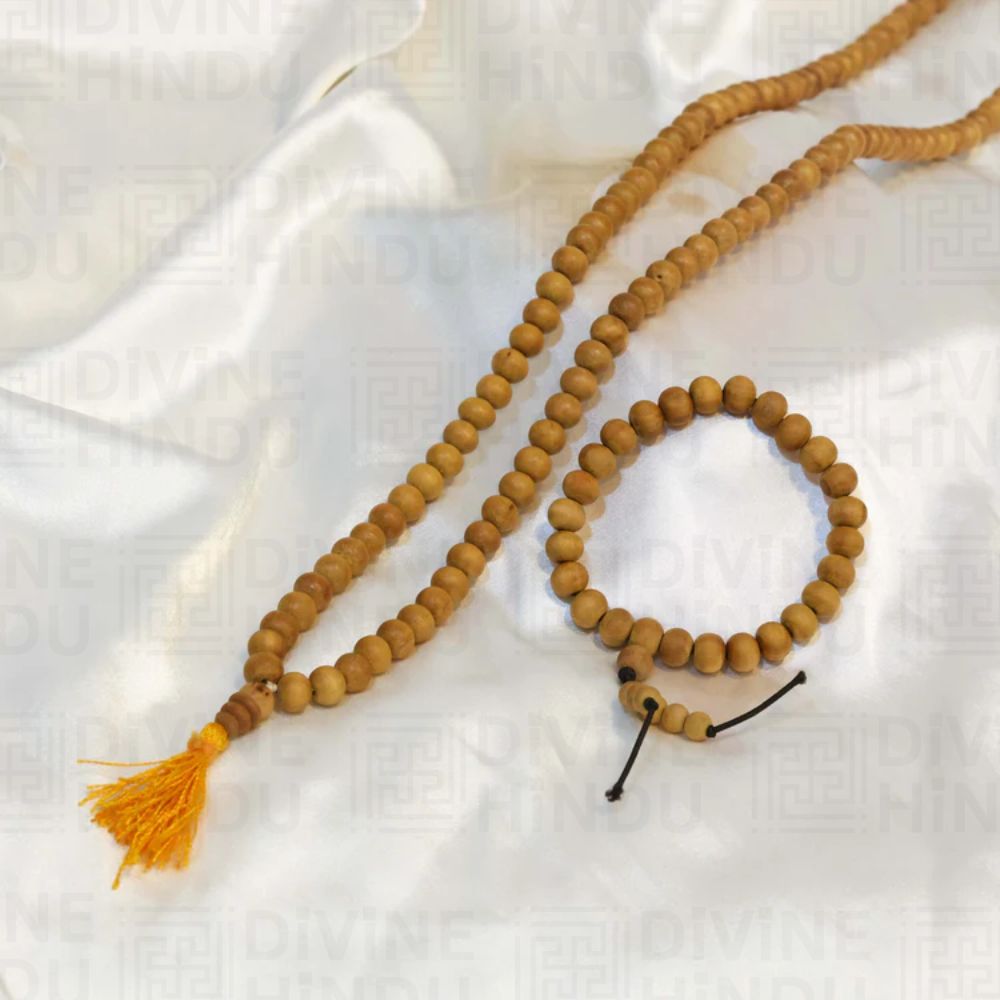 108 Beads Chandan Mala & Bracelet – Pure Sandalwood Combo