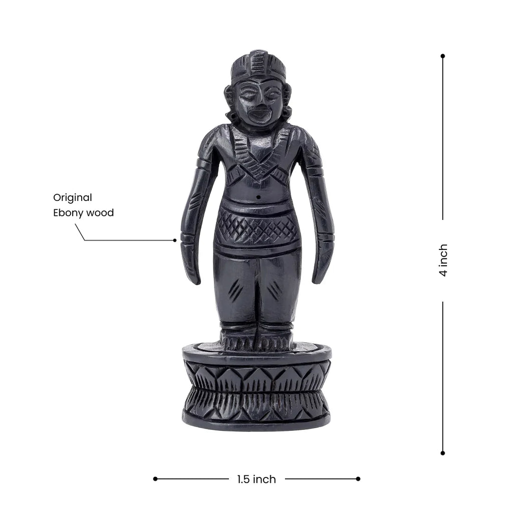 Standing Ayyappa idol, 4 inches tall, carved from original Ebony wood.