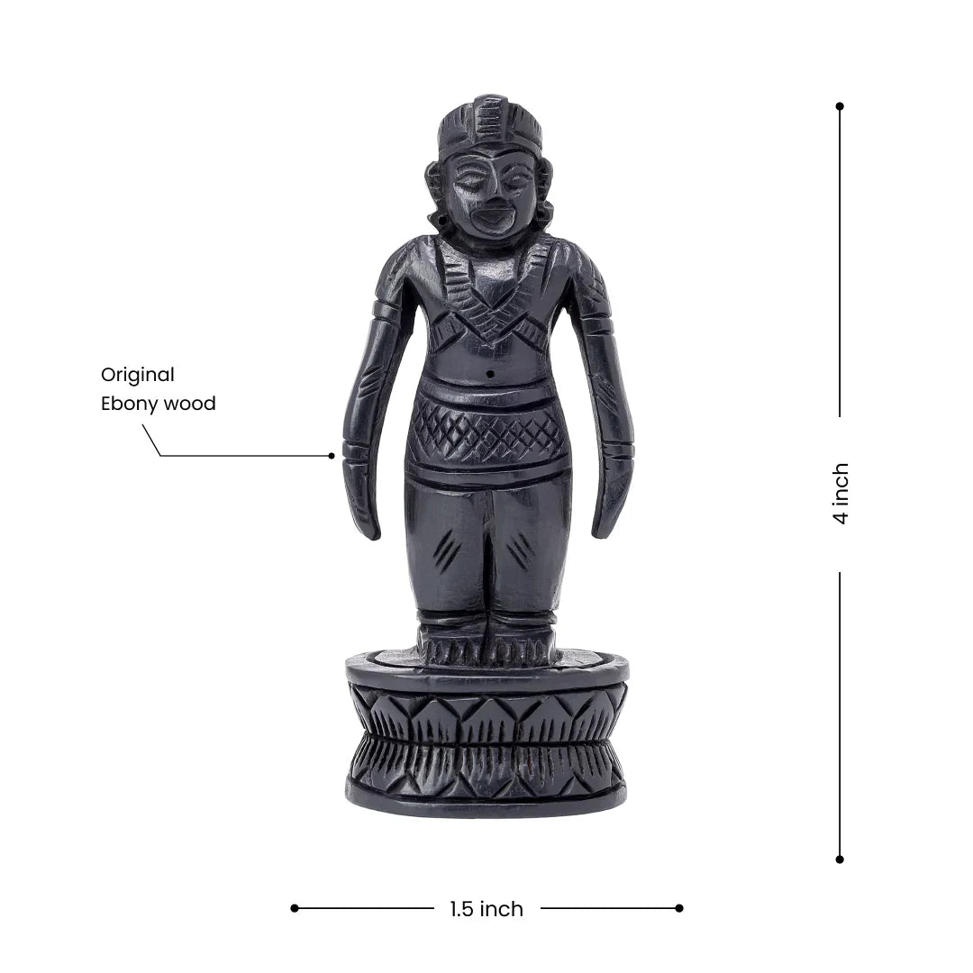 Standing Ayyappa idol, 4 inches tall, carved from original Ebony wood.