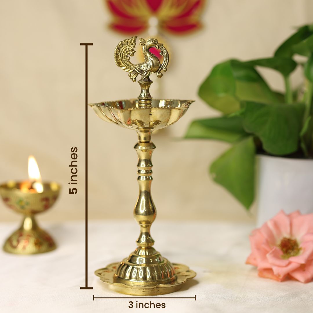 Seven Wicks Peacock Oil Brass Lamp