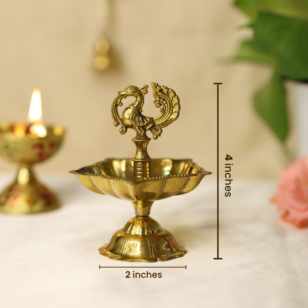 Seven Wicks Peacock Oil Brass Lamp