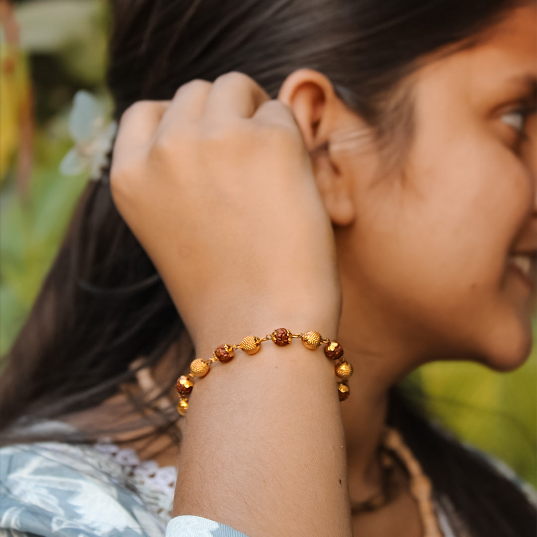 Gold Plated Rudraksha Unisex Bracelet