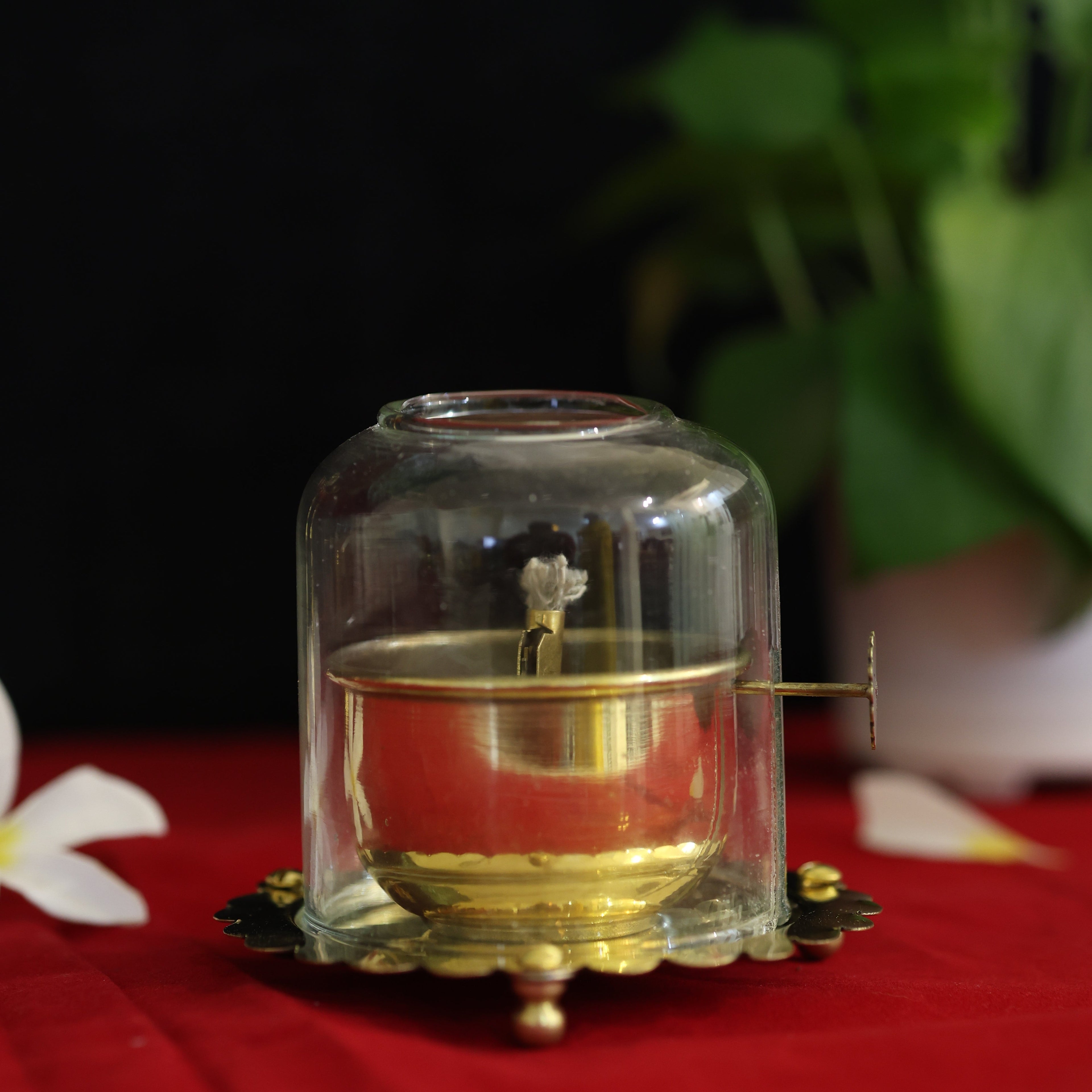Brass Akhand Jyot Oil Diya with Boro-Silicate Glass