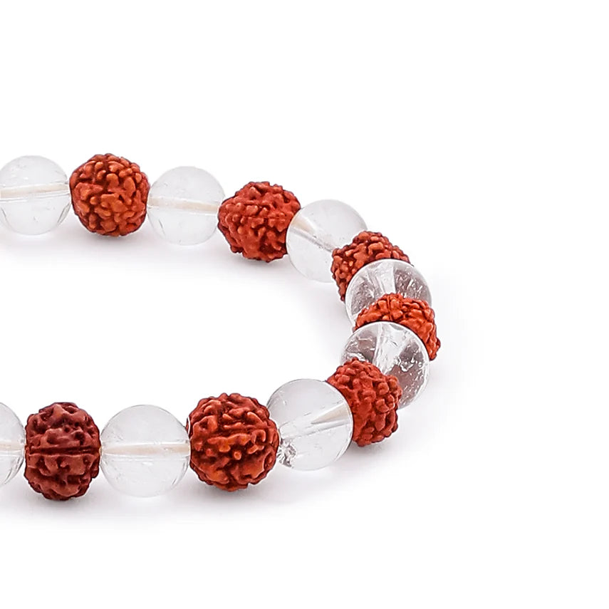 Clear Quartz with Rudraksha Bracelet closeup