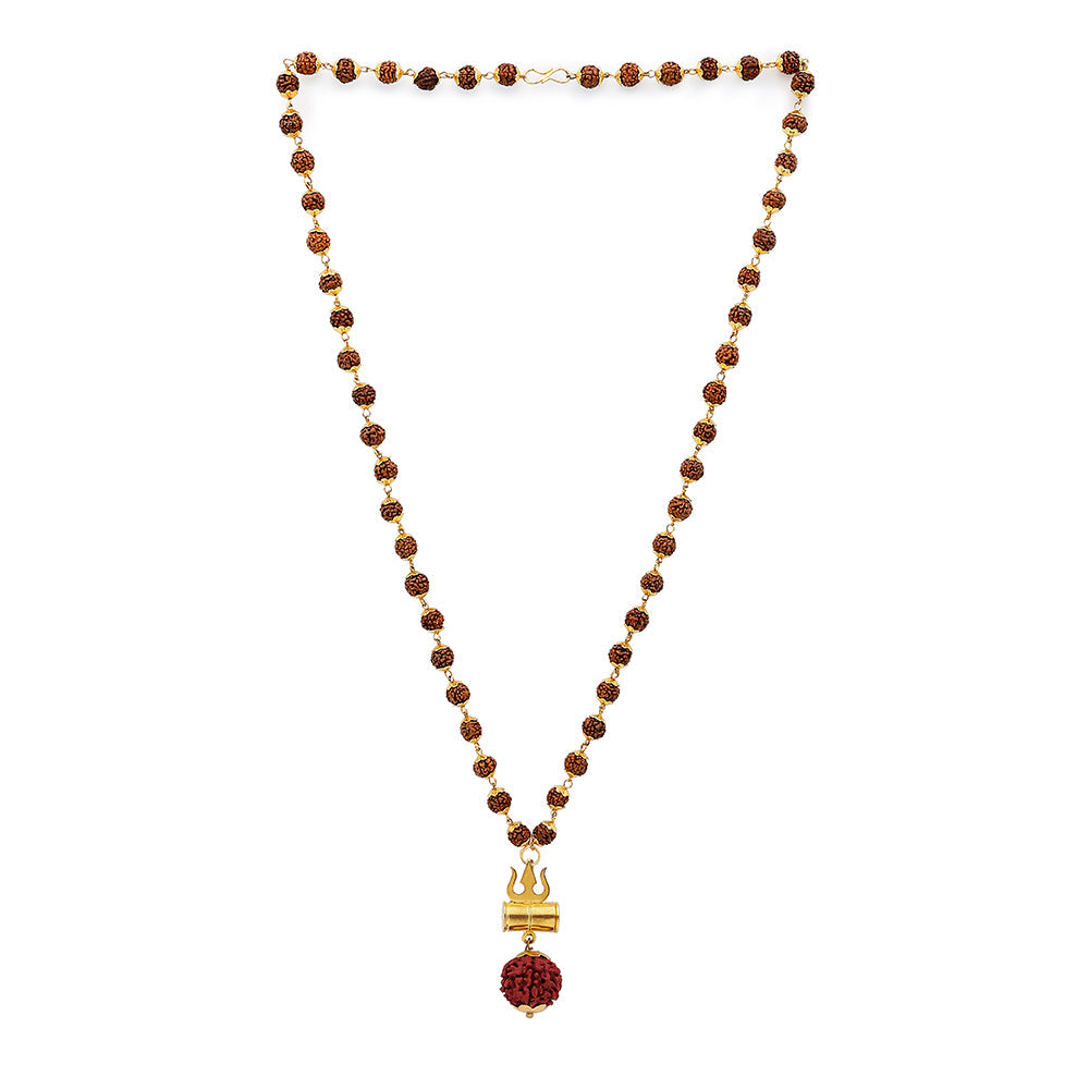 Gold-Plated Rudraksha Shiva Damroo Trishool Necklace