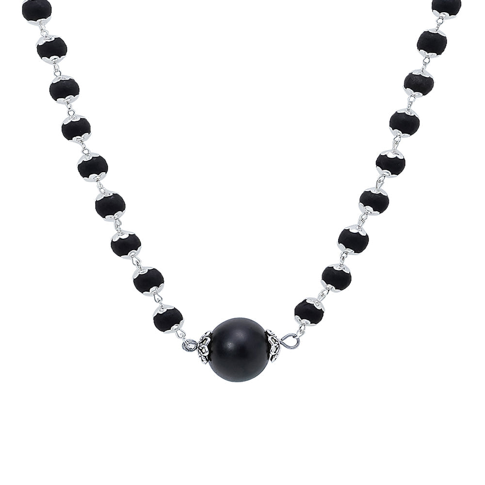 Silver Cap Karungali Mala with Large Bead, Gov. Lab Certified