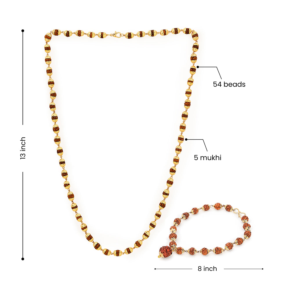Golden Cap Rudraksha Necklace & Bracelet Combo