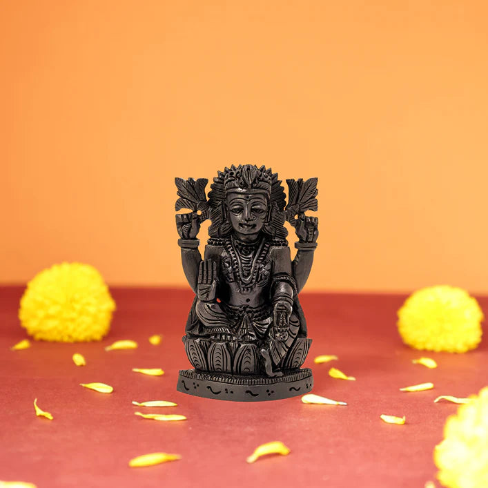 Divine Crystals Lakshmi Ji Karungali Idol on Lotus Base