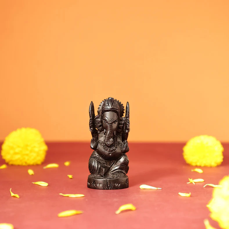 Divine Crystals Lord Ganesh Karungali Idol – Ebony Wood