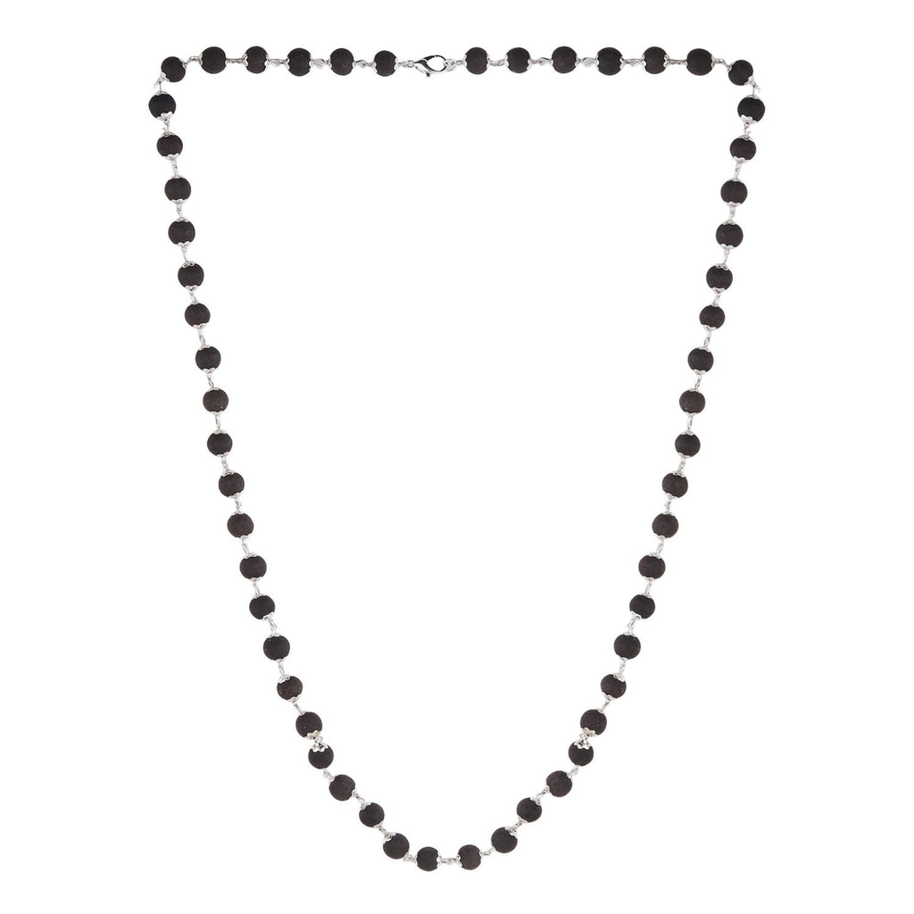 Karungali Malai Necklace Featuring Silver Caps - Perfect for Spiritual Wear