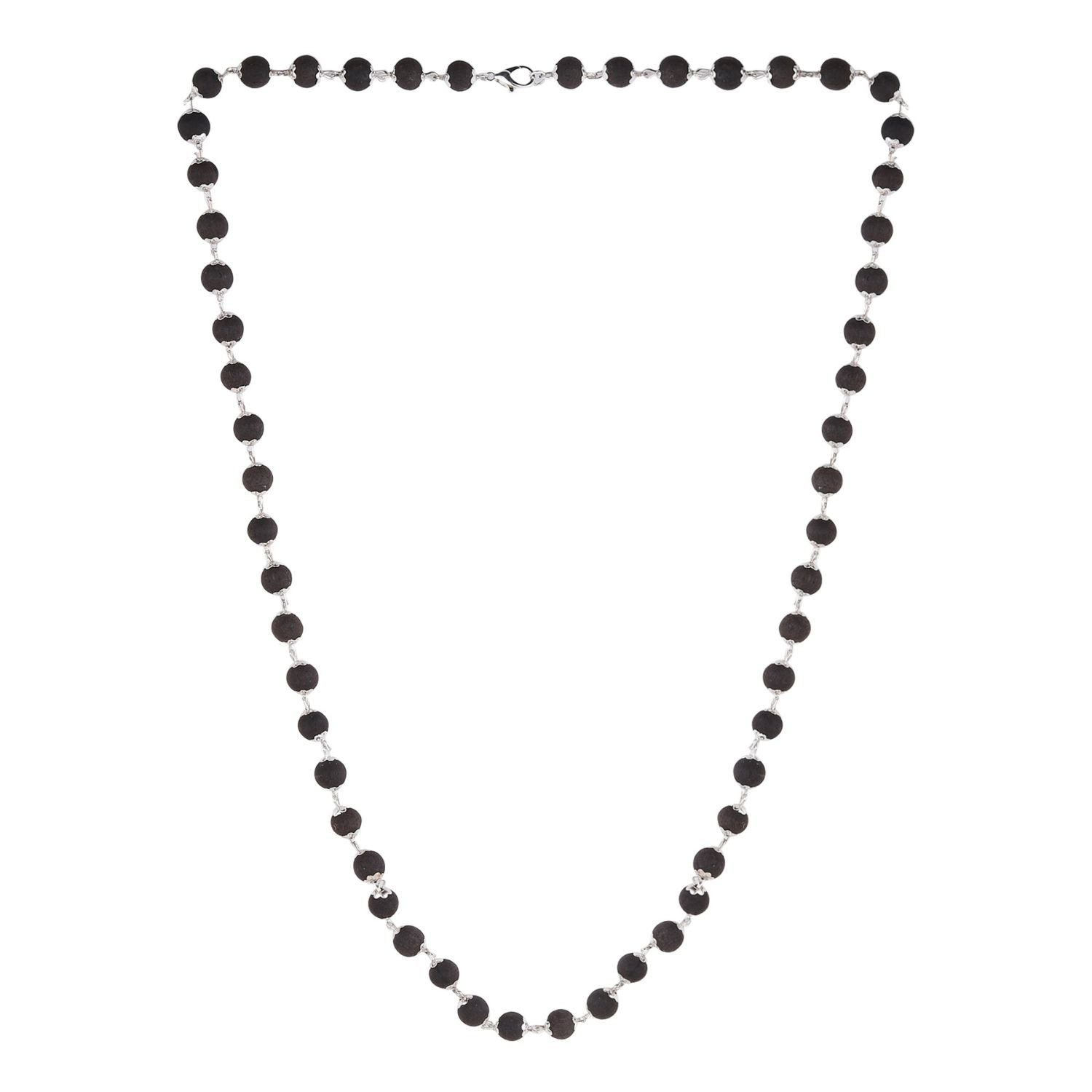Karungali Malai Necklace Featuring Silver Caps - Perfect for Spiritual Wear