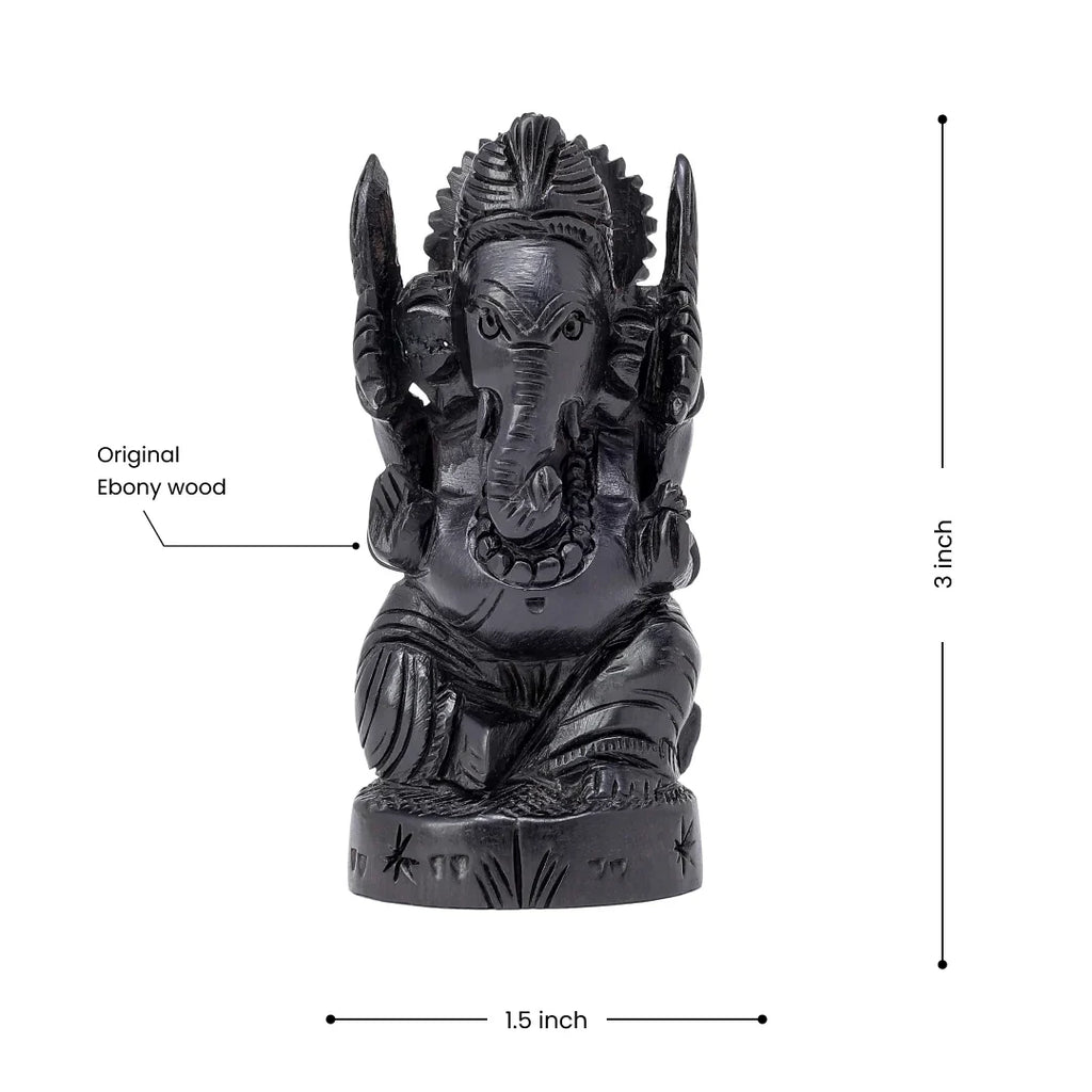 Ganesha God Idol in 3 inch Made from Ebony Wood