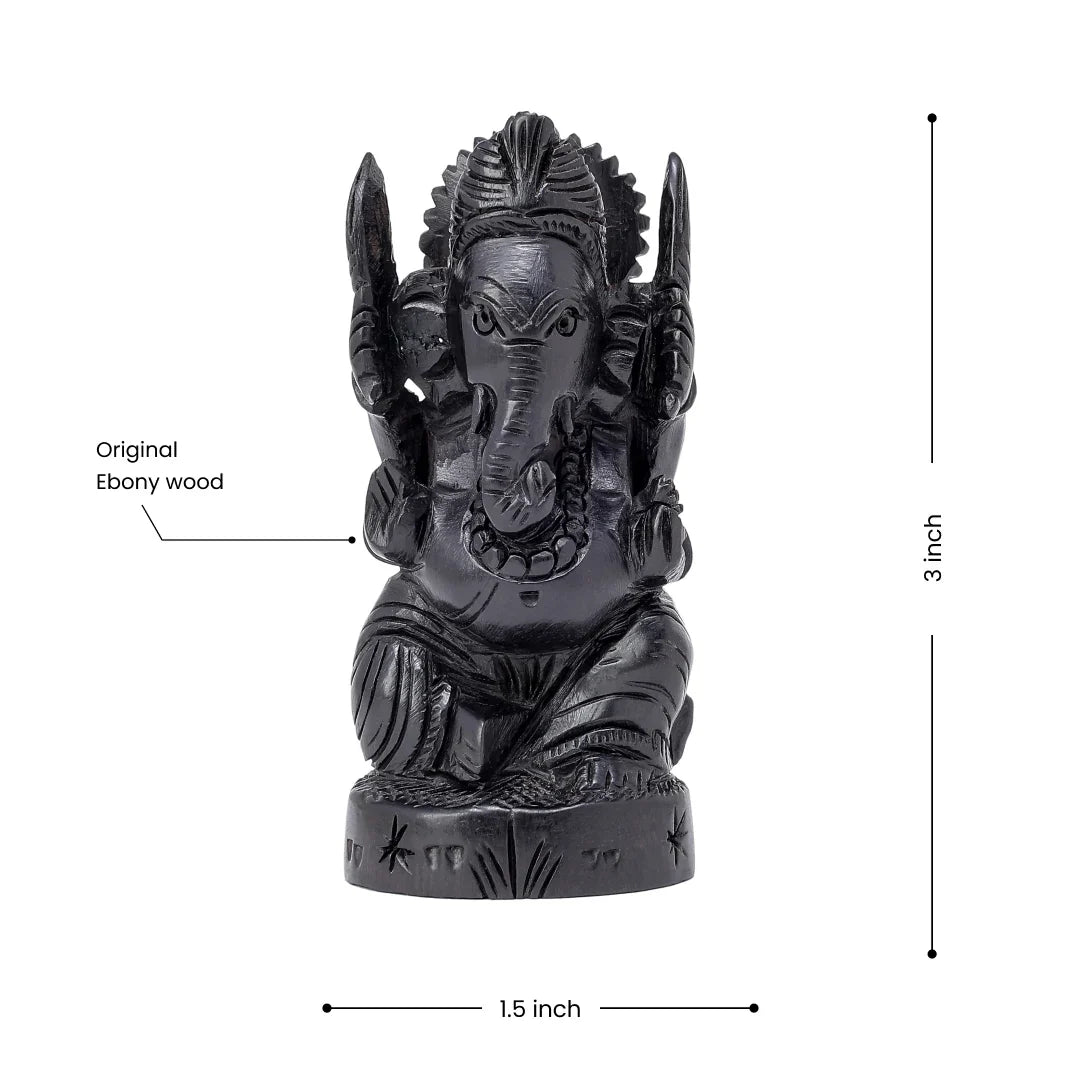 Ganesha God Idol in 3 inch Made from Ebony Wood