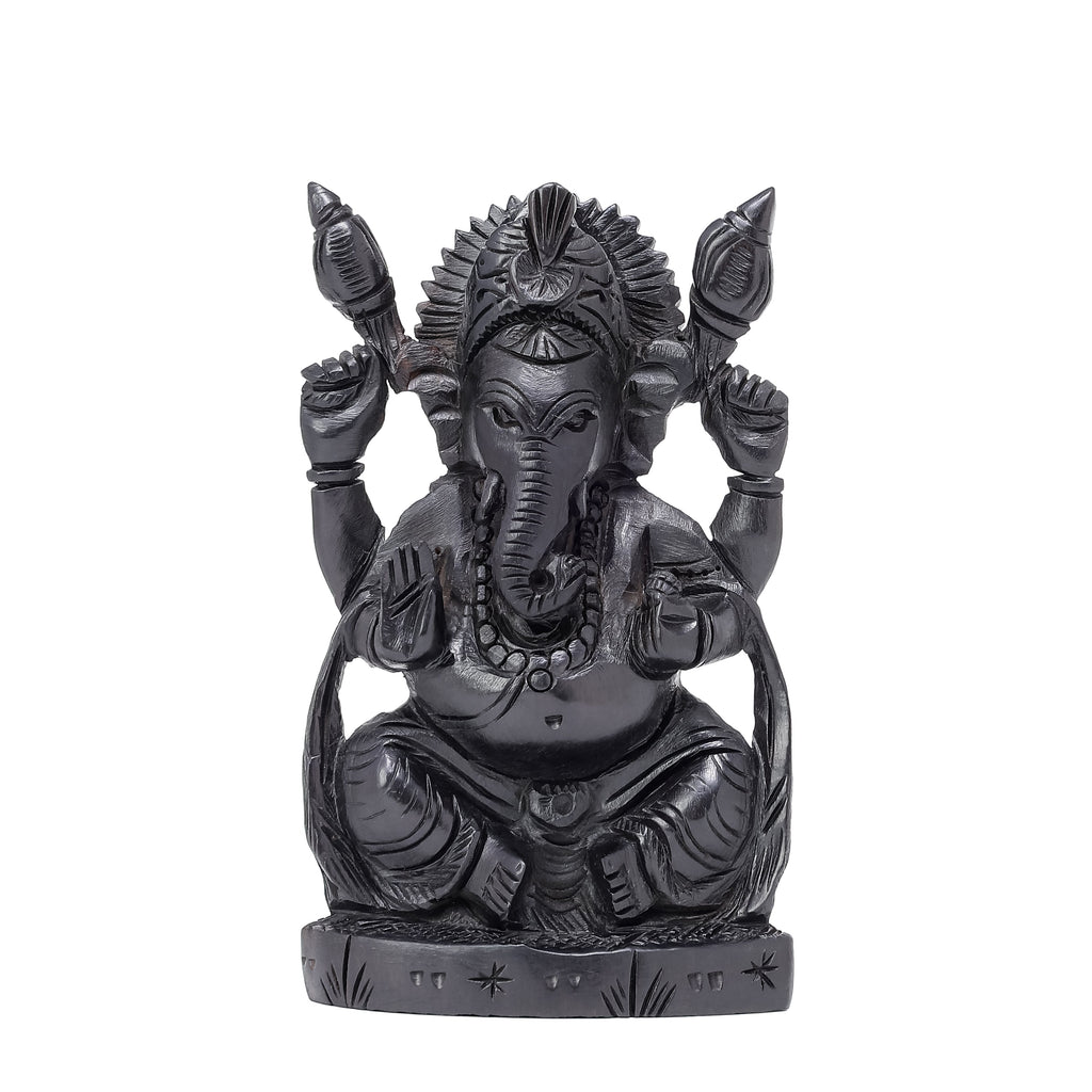 Divine Crystals Lord Ganesh Karungali Idol with Waving Stole– Ebony Wood
