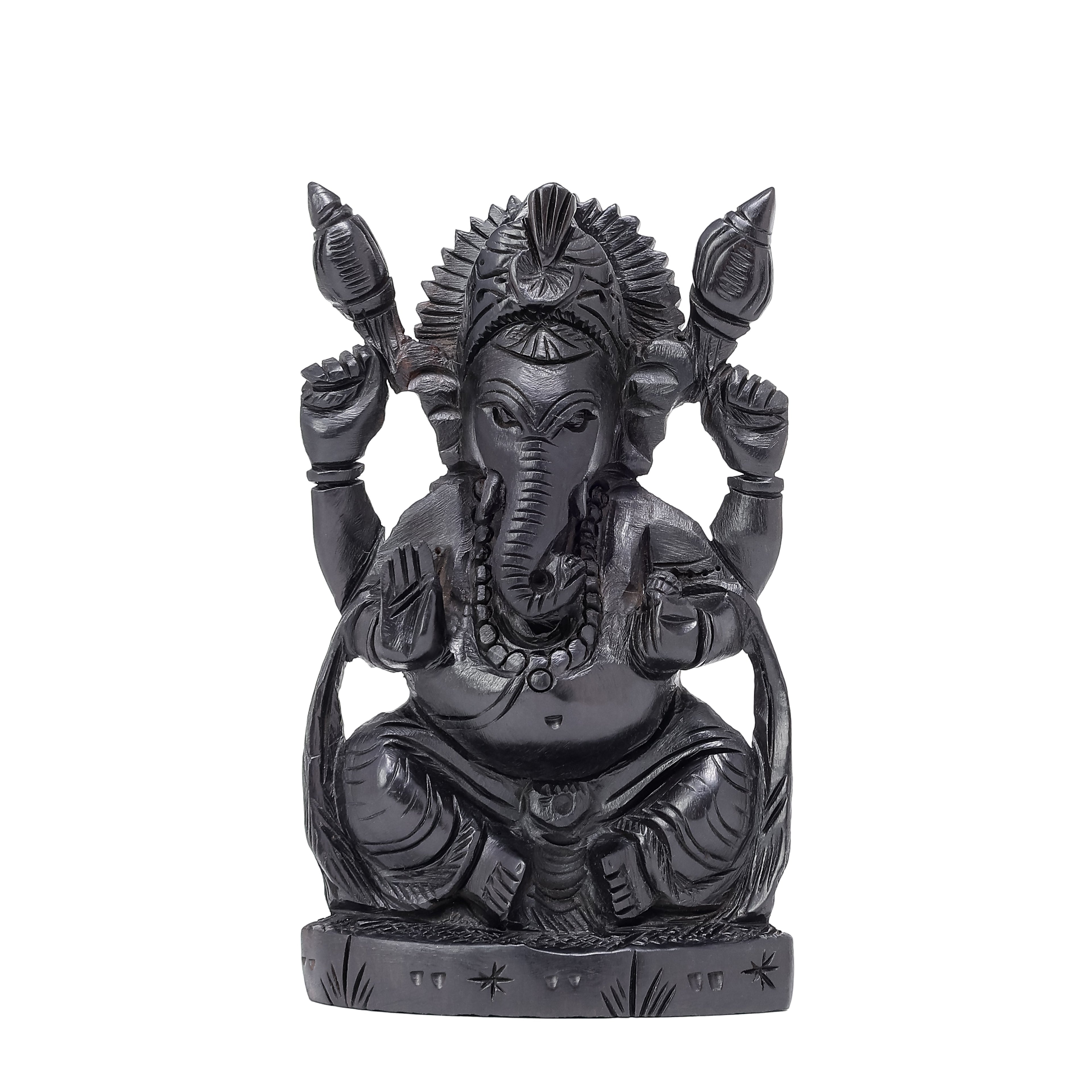 Divine Crystals Lord Ganesh Karungali Idol with Waving Stole– Ebony Wood