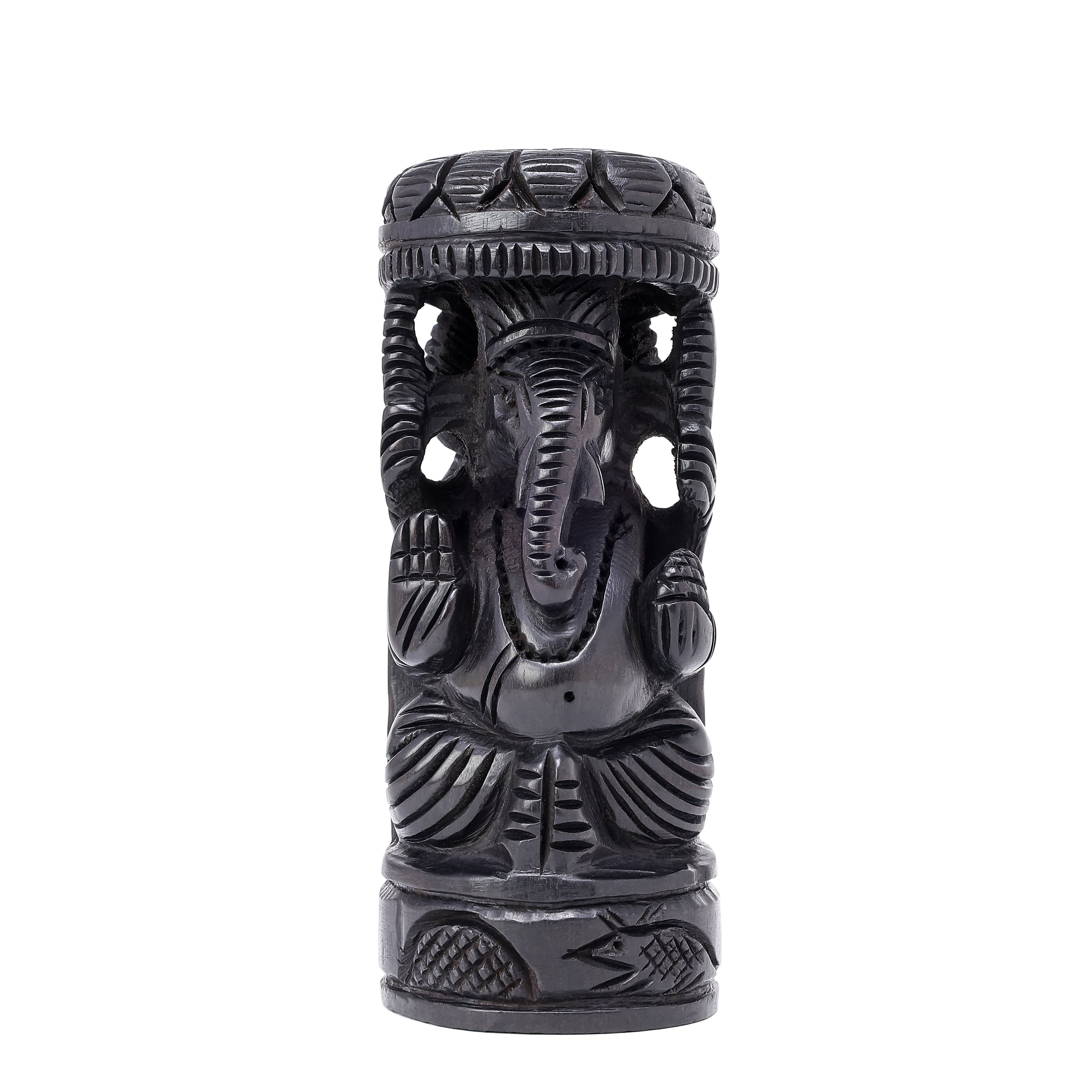 Divine Crystals Lord Ganesh Karungali Idol with Cap– Ebony Wood