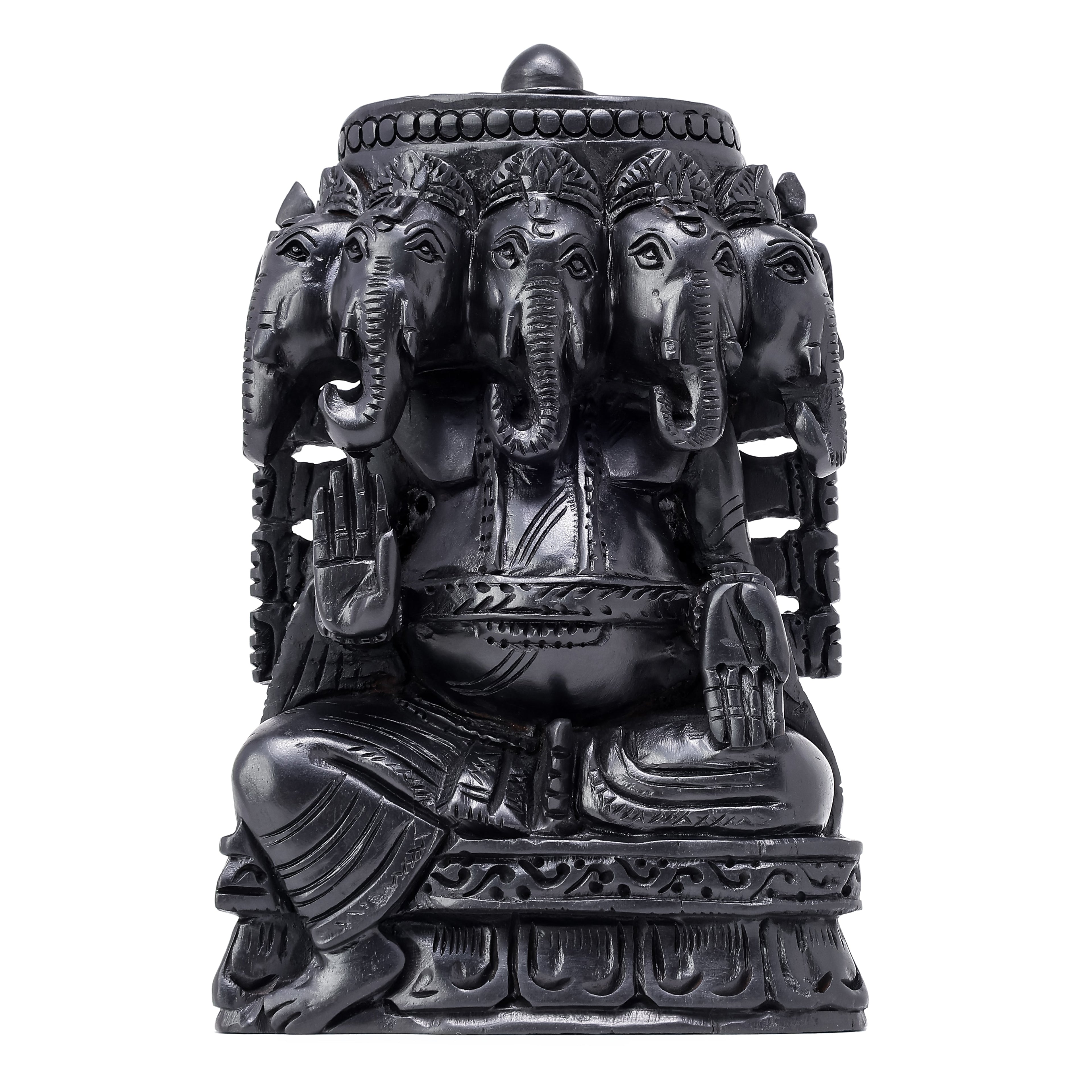 Divine Crystals Lord Panchamukhi Ganesh Karungali Idol – Ebony Wood