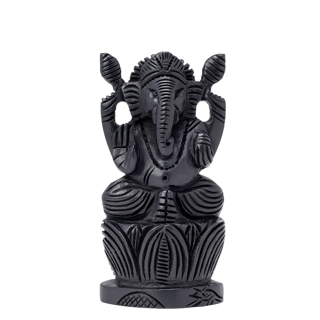 Divine Crystals Lord Ganesh Karungali Idol with Lotus Base– Ebony Wood