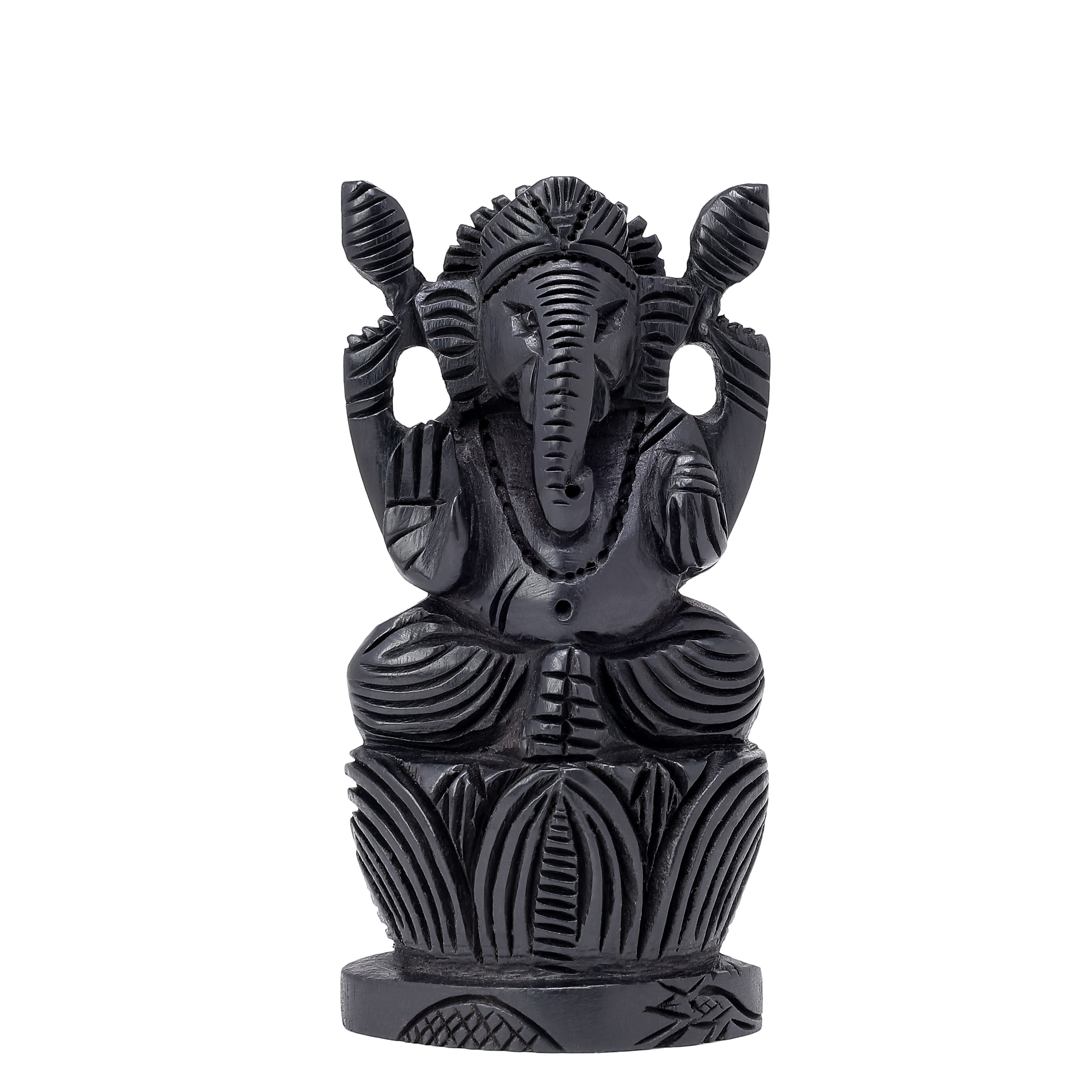 Divine Crystals Lord Ganesh Karungali Idol with Lotus Base– Ebony Wood