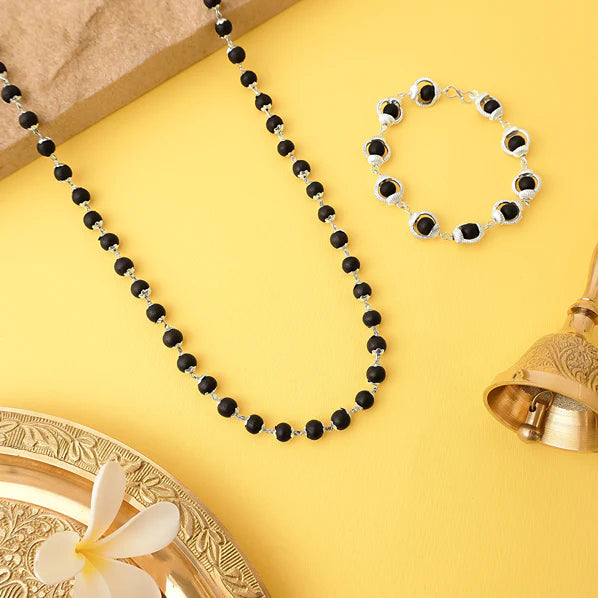 Original Karungali Malai with Silver cap 54-Beads & Karungali Malai Bracelet Combo with Govt. Certification