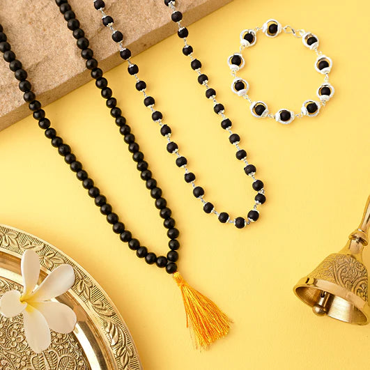 Original Karungali Malai 108-Beads + Silver Cap Karungali Bracelet and Silver Cap Karungali Malai 54 Beads with Govt. Certification