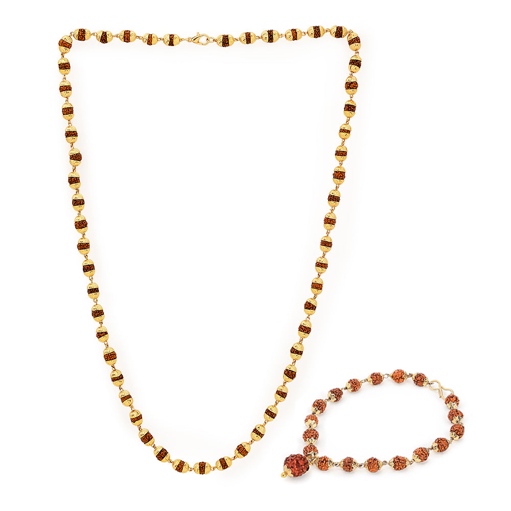 Golden Cap Rudraksha Necklace & Bracelet Combo