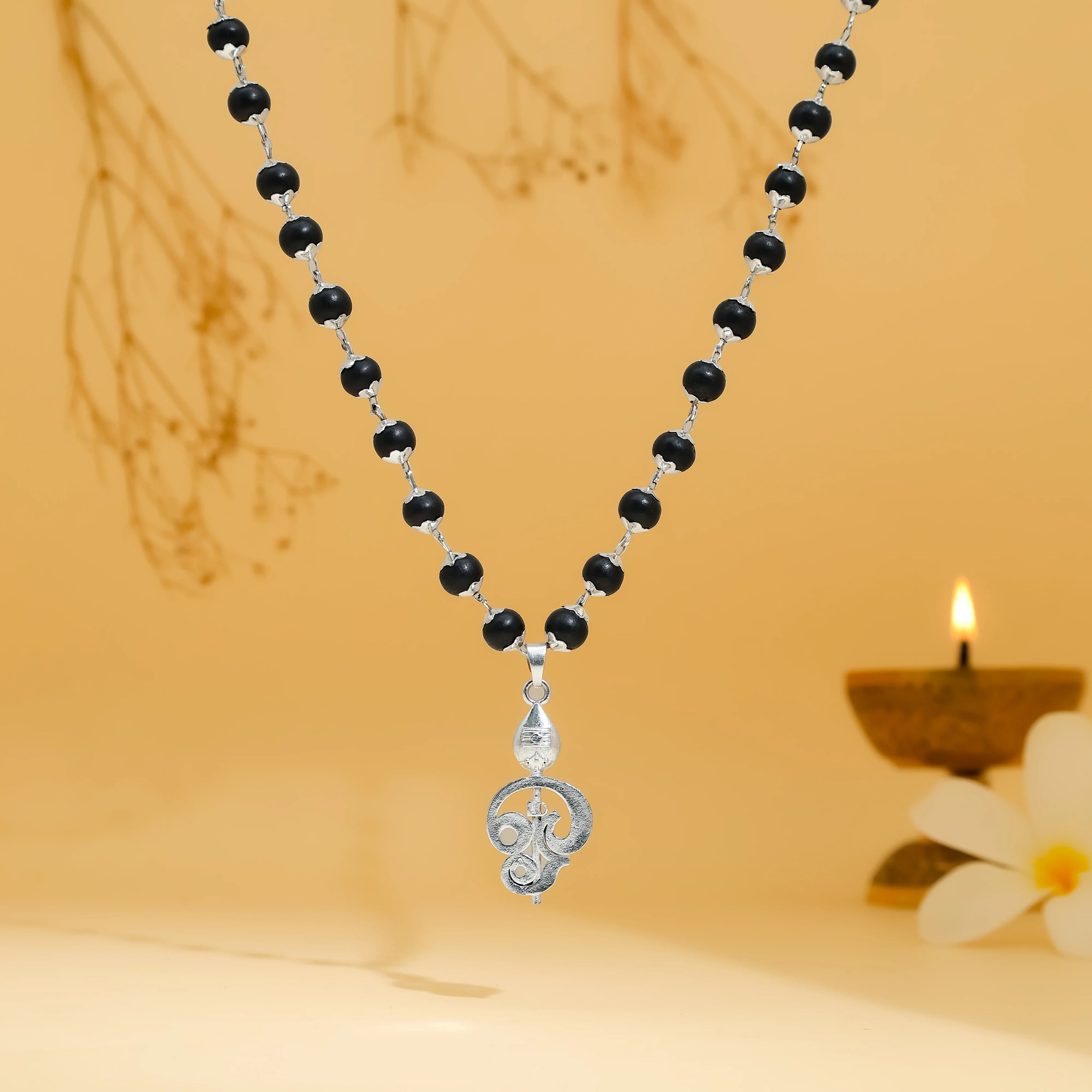 Lord Murugan Vel Pendant | Silver Cap Karungali Mala