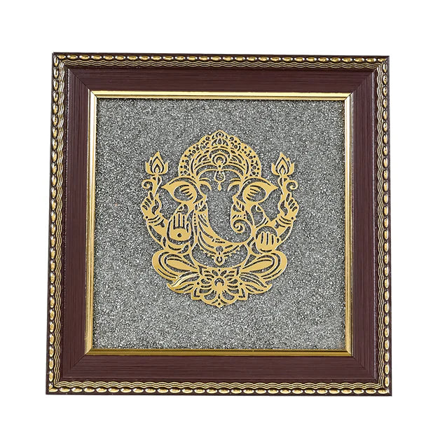Lord Ganesha Raw Pyrite Frame | Brings Good Luck & Abundance