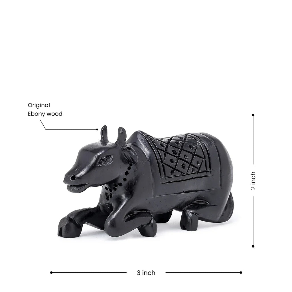 Nandi God Idol in Black Finish, 2 Inches Tall, Made from Ebony Wood.