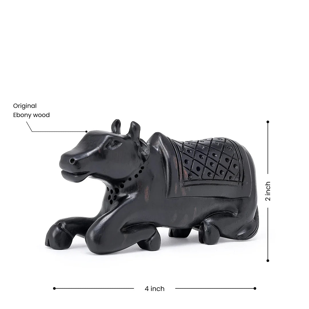 Nandi God Idol in Black Finish, 2 Inches Tall, 4 inch in width, Made from Ebony Wood.
