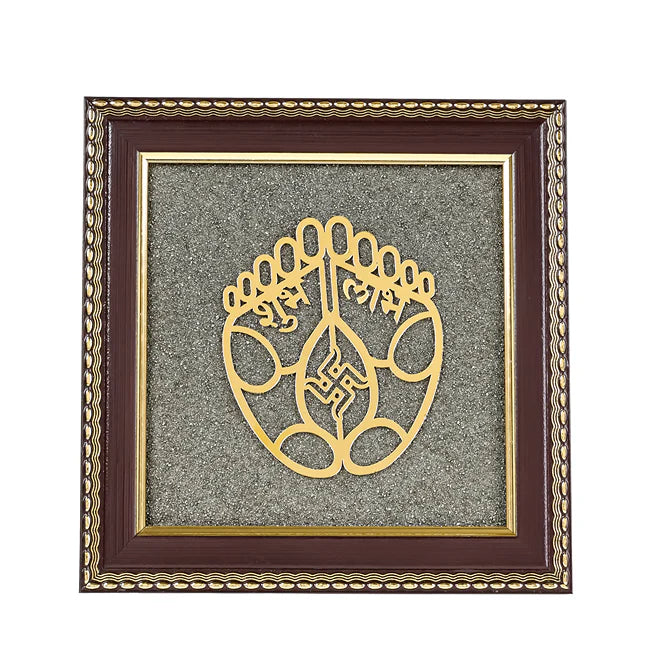 Shubh Labh Raw Pyrite Frame | Swastika Symbol for Prosperity