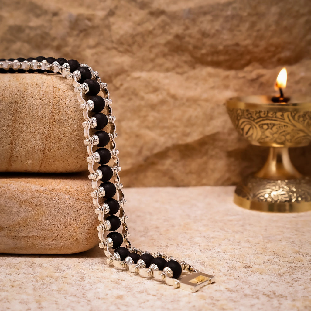 Silver-Plated Karungali Chain Bracelet - Made from Natural Ebony Wood