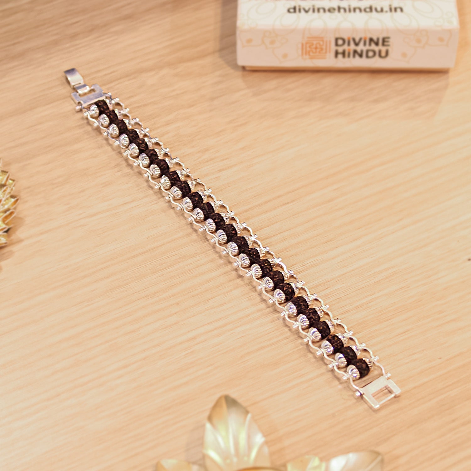 Divine Crystals Silver Plated Premium Rudraksha Chain Bracelet