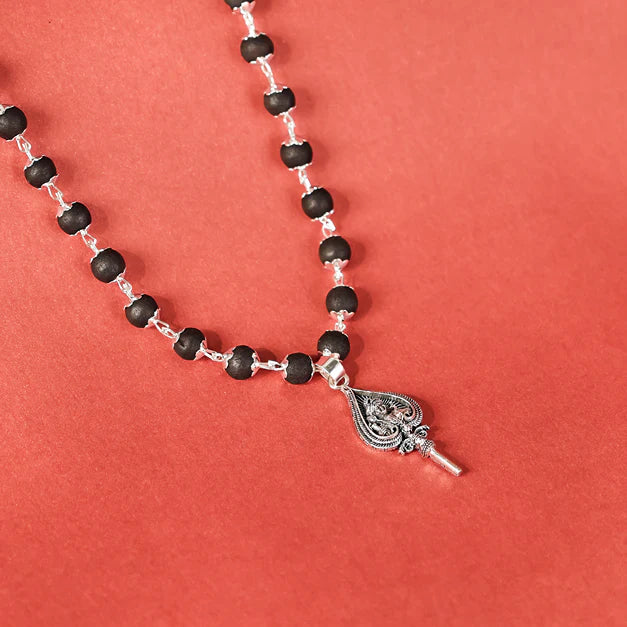 Silver Capped Lord Murugan Shastra Pendant Closeup 