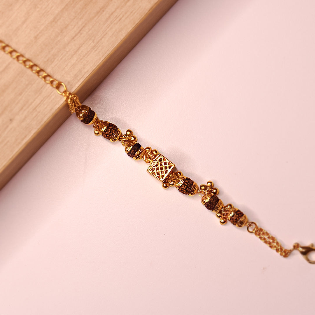Divine Crystals Elegant Gold-Plated Cubio Rudraksha Bracelet for Women