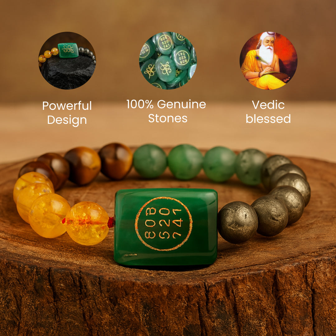 : The Zibu stone at the heart of the bracelet contains angelic symbols that evoke the feeling of special guidance during a financial crisis or decision.